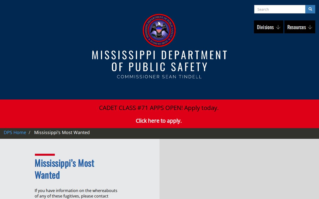 Chickasaw County warrant check through the Mississippi Most Wanted official source